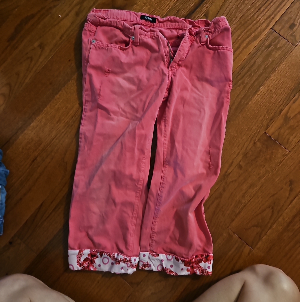 Versace Coral Pink Casual Pants with Signature Label